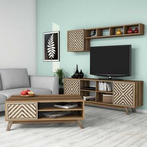 Σετ Comoda TV και τραπεζάκι σαλονιού σαλονιού İnci Walnut-Cream