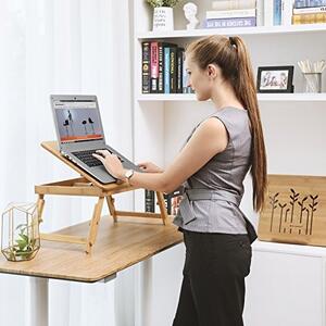Τραπεζάκι laptop, Songmics, Φυσικό, 55x35x(21-29) cm