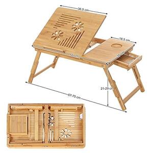 Τραπεζάκι laptop, Songmics, Φυσικό, 55x35x(21-29) cm