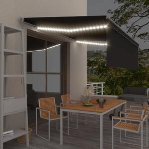 VidaXL Τέντα Συρόμενη Χειροκίνητη με Σκίαστρο & LED Ανθρακί 4 x 3 μ