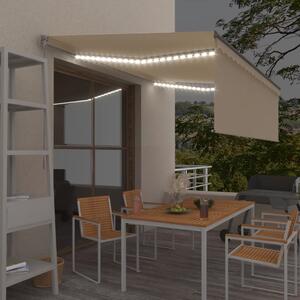 VidaXL Τέντα Συρόμενη Χειροκίνητη με Σκίαστρο & LED Κρεμ 4,5 x 3 μ