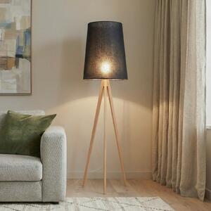 TK Lighting Φωτιστικό δαπέδου Walz, μαύρο, ξύλο, ύψος 175 cm, E27, Ξύλου, Σαλόνι / τραπεζαρία, Ξύλο, σύγχρονο, Τρίποδο
