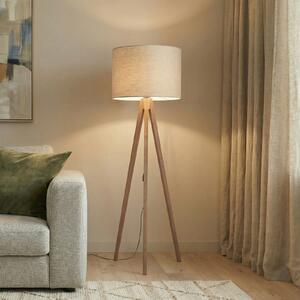 TK Lighting Φωτιστικό δαπέδου Grand, μπεζ/καρυδιά, ύψος 145 cm, E27, Ξύλου, Σαλόνι / τραπεζαρία, Ξύλο, σύγχρονο, Τρίποδο