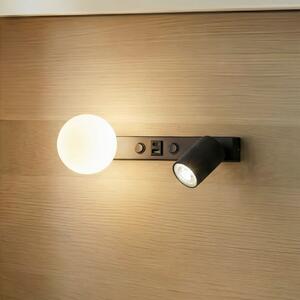 TK Lighting Φωτιστικό τοίχου Vox, μαύρο, γυαλί, πλάτος 35 cm, USB, ρυθμιζόμενος, Μαύρο, Σαλόνι / τραπεζαρία, Γυαλί