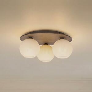 TK Lighting Φωτιστικό οροφής Virlo, 3 λάμπες, γυαλί οπαλ, ξύλο, Ø 42 cm, ρυθμιζόμενος, Ξύλου, Σαλόνι / τραπεζαρία, Γυαλί
