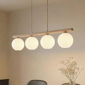 TK Lighting Κρεμαστό φωτιστικό Virlo, 4 λάμπες, ξύλο, οπαλικό γυαλί, μήκος 95 cm, ρυθμιζόμενος, Λευκό, Σαλόνι / τραπεζαρία, Γυαλί