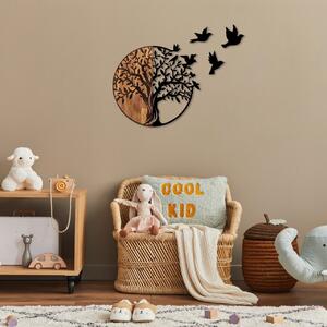 Διακοσμητικό Τοίχου από Ξύλο και Μέταλλο Tree And Birds, Μαύρο, 92x3x71 cm