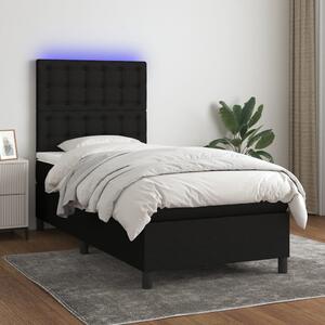 VidaXL Κρεβάτι Boxspring με Στρώμα & LED Μαύρο 90x200 εκ. Υφασμάτινο