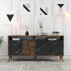 Κονσόλα Milan 160 - Walnut, Μαύρο Marble