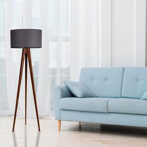 Φωτιστικό Δαπέδου Tripod Ceviz Lambader Silindir Koyu Γκρι Abajurlu Γκρι/Καρυδί