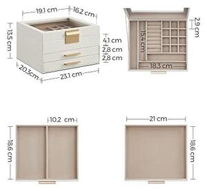 Κουτί Κοσμημάτων, Songmics, 3 straturi, 2 Συρτάρια, JBC239WT, Λευκό-χρυσόiu
