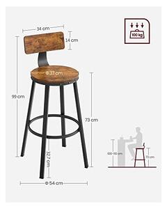 Σετ 2 σκαμπό μπαρ Vasagle, 73 cm, LBC026B01V1, Rustic Καφέ