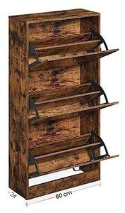 Παπουτσοθήκη, Vasagle, Rustic Καφέ, 60 x 24 x 120 cm, 3 πόρτες