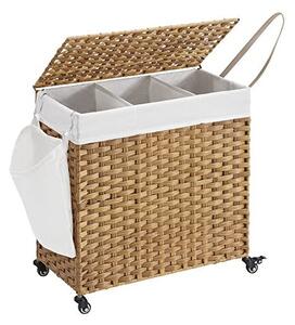 Καλάθι απλύτων με ρόδες, Songmics, 140L, Φυσικό, 66 x 33 x 60 cm