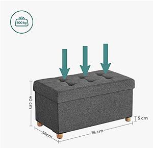 Παγκάκι Αποθήκευσης Songmics, LSF16GYZ, 300 Kg, Γκρι, 65L, 76 x 38 x 40 cm