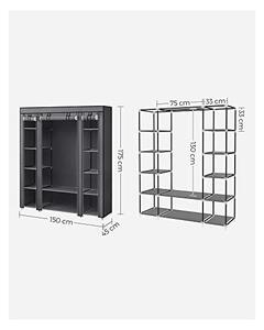 Πτυσσόμενη Ντουλάπα, Songmics, 150 x 45 x 175, LSF003I02, Γκρι