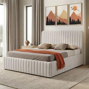 Σκελετός κρεβατιού Zilin με τάβλες και τηλεσκοπικό αποθηκευτικό χώρο, Μπεζ, 208x172.5x121 cm