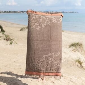 Πετσέτα Θαλάσσης (80x160) White Fabric Herringbonne Beige