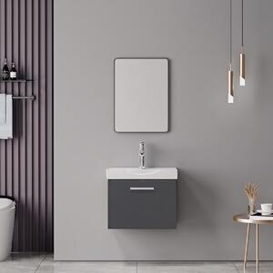 Set mobilier baie inclus lavoar cu sertar si baterie plus masca si dulapior cu oglinda, 2 buc, Renza Mentis, Antracit, 50x30x42.5 cm