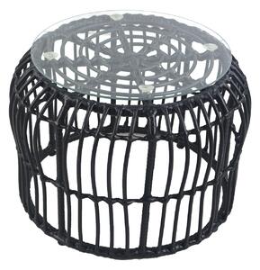 Τραπεζάκι Κήπου ALBIUS Μαύρο Rattan/Μέταλλο/Γυαλί Φ50x35cm