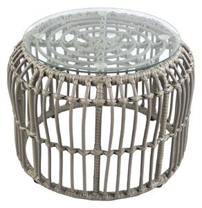 Τραπεζάκι Κήπου ArteLibre ALBIUS Γκρι Rattan-Μέταλλο-Γυαλί Φ50x35cm