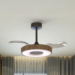 Mantra Iluminación Έξυπνος ανεμιστήρας οροφής LED Coin, ξύλο/μαύρο, DC, αθόρυβος, ρυθμιζόμενος, Ξύλου, Σαλόνι / τραπεζαρία, Μέταλλο, σύγχρονο
