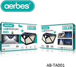 Ηλιακό επιτοίχιο φωτιστικό 100 LED μαύρο 20W AB-TA001 AERBES Aerbes