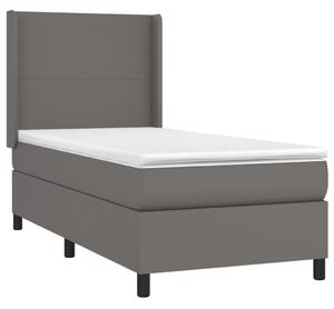 VidaXL Κρεβάτι Boxspring με Στρώμα Γκρι 90x200 εκ. από Συνθετικό Δέρμα