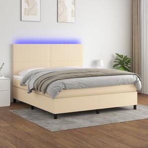 VidaXL Κρεβάτι Boxspring με Στρώμα & LED Κρεμ 160x200 εκ. Υφασμάτινο