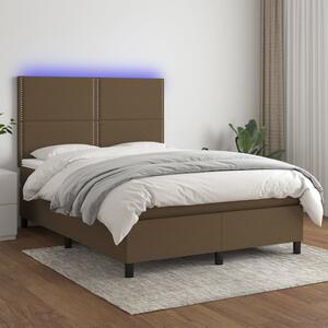 VidaXL Κρεβάτι Boxspring με Στρώμα & LED Σκ.Καφέ 140x200 εκ Υφασμάτινο