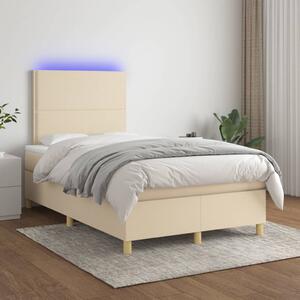 VidaXL Κρεβάτι Boxspring με Στρώμα & LED Κρεμ 120x200 εκ. Υφασμάτινο