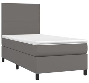 VidaXL Κρεβάτι Boxspring με Στρώμα Γκρι 90x200 εκ. από Συνθετικό Δέρμα
