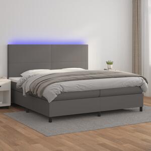 VidaXL Κρεβάτι Boxspring με Στρώμα & LED Γκρι 200x200 εκ. Συνθ. Δέρμα