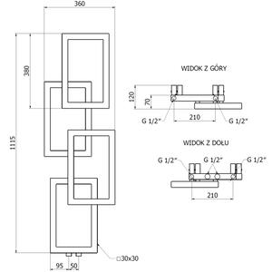 Mexen Grid διακοσμητικό θερμαντικό λουτρού 1115 x 360 mm, 279 W, μαύρο - W215-1115-360-00-70