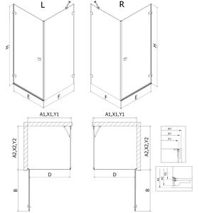 Mexen Lunar-B ντουζιέρα αριστερής περιστροφής 85 x 80 εκ., διαφανής, χρώμιο