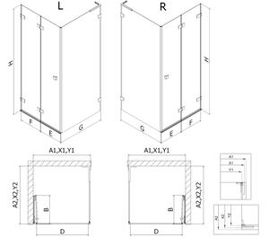 Mexen Lunar-F L πτυσσόμενο αριστερό ντους 80 x 80 cm, διαφανές, βουρτσισμένο