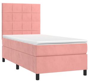 VidaXL Κρεβάτι Boxspring με Στρώμα Ροζ 90x200 εκ. Βελούδινο