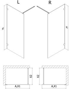 Mexen Lunar γυάλινη καμπίνα ντους Walk-in αριστερή 140 x 200 cm, διάφανο 8 mm, χρώμιο