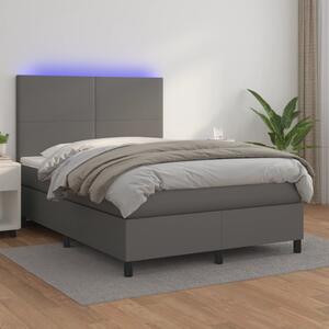 VidaXL Κρεβάτι Boxspring με Στρώμα & LED Γκρι 140x190 εκ. Συνθ. Δέρμα