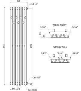 Mexen Flux διακοσμητικό θερμαντικό σώμα μπάνιου 1500 x 340 mm, 630 W, μαύρο