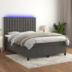 VidaXL Κρεβάτι Boxspring με Στρώμα & LED Σκ. Γκρι 140x190εκ. Βελούδινο