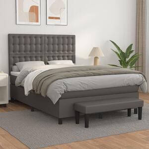 VidaXL Κρεβάτι Boxspring με Στρώμα Γκρι 140x190εκ. από Συνθετικό Δέρμα