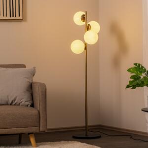 Opviq Λάμπα δαπέδου Faze, χρυσό, γυαλί, 130 cm, 4 φλόγες, E27, Χρυσό / Ορείχαλκου, Σαλόνι / τραπεζαρία, Γυαλί