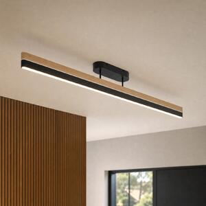 Lucande Φωτιστικό οροφής LED Holven, μαύρο/ξύλο, CCT, με δυνατότητα ρύθμισης, ρυθμιζόμενος, Ξύλου, Σαλόνι / τραπεζαρία, Ξύλο, σύγχρονο