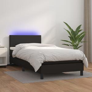 VidaXL Κρεβάτι Boxspring με Στρώμα & LED Μαύρο 90x190 εκ. Συνθ. Δέρμα