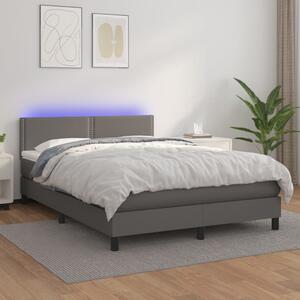 VidaXL Κρεβάτι Boxspring με Στρώμα & LED Γκρι 140x190 εκ. Συνθ. Δέρμα