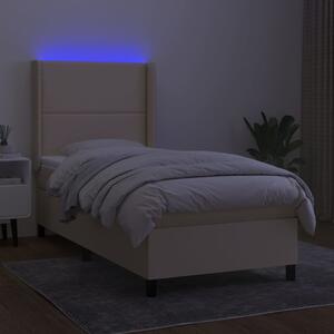 VidaXL Κρεβάτι Boxspring με Στρώμα & LED Κρεμ 90x200 εκ. Υφασμάτινο