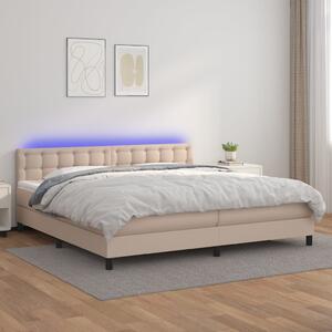 VidaXL Κρεβάτι Boxspring Στρώμα&LED Καπουτσίνο 200x200 εκ. Συνθ. Δέρμα