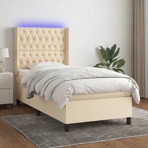 VidaXL Κρεβάτι Boxspring με Στρώμα & LED Κρεμ 90x190 εκ. Υφασμάτινο