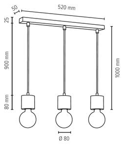 Spot-Light 7061374L - Πολύφωτο σε σχοινί TRONGO ROUND 3xE27/60W/230V